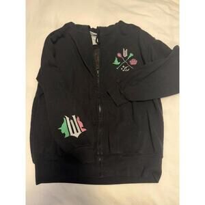 Wicked Movie Hoodie Fleece Sweatshirt Womens Hooded Embroidery Zip-Up Black Sz M